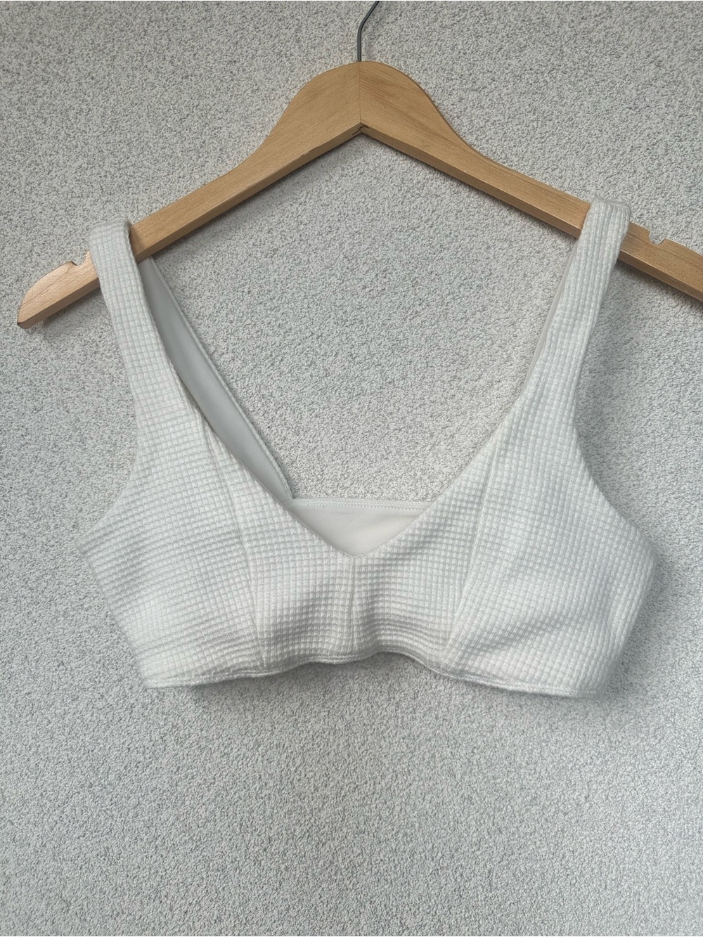 Alo Yoga Waffle Weekend Escape Bra XS Ivory Cream Textured Lounge Bralette